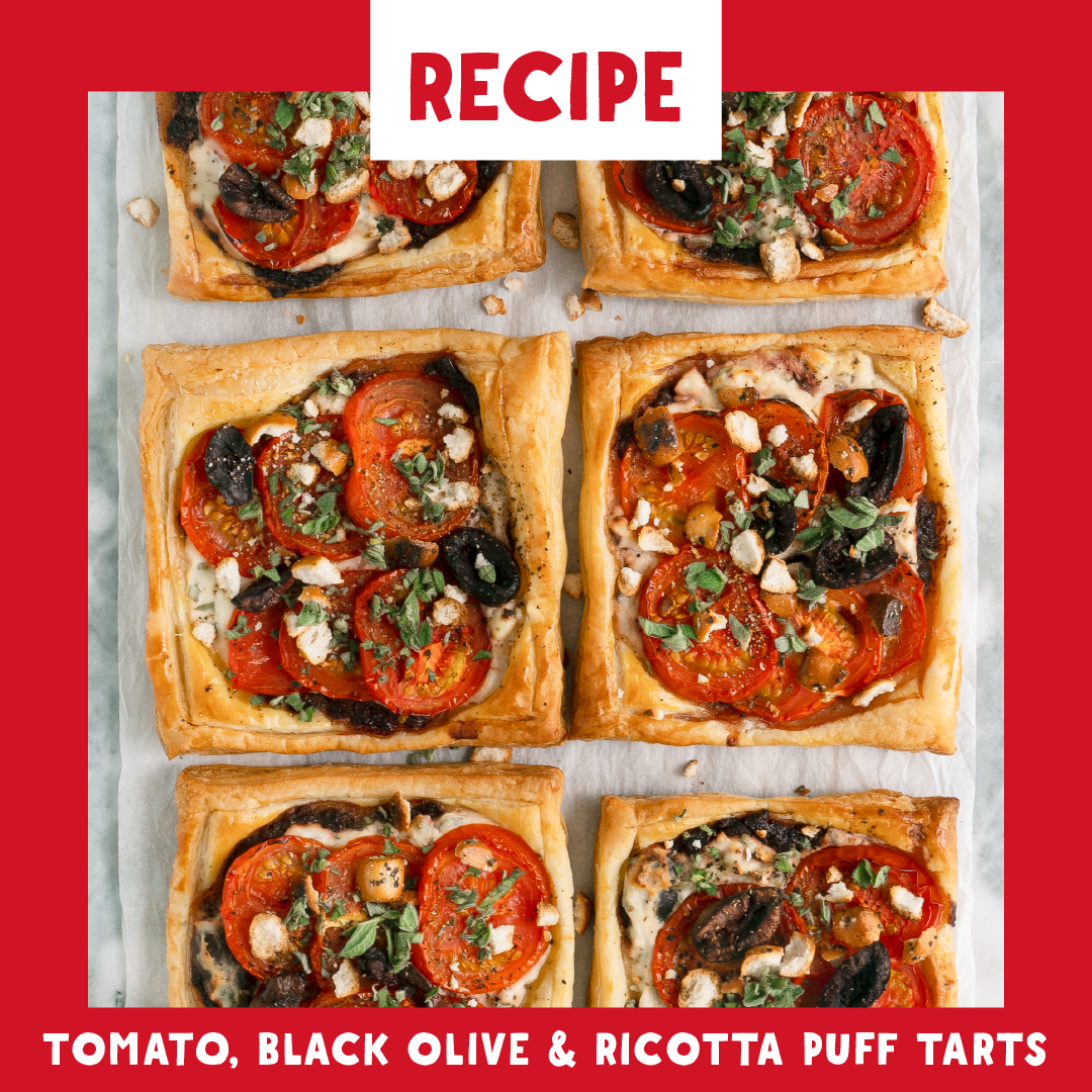 Puffed Pastry Tarts: Tomato, Ricotta, and Olive